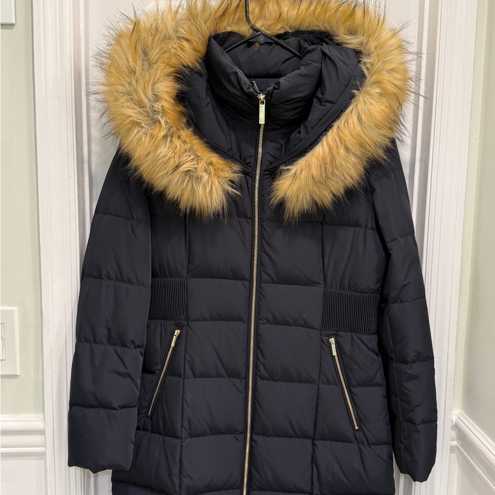 Ivanka Trump Black Puffer Coat with Faux Fur Trim